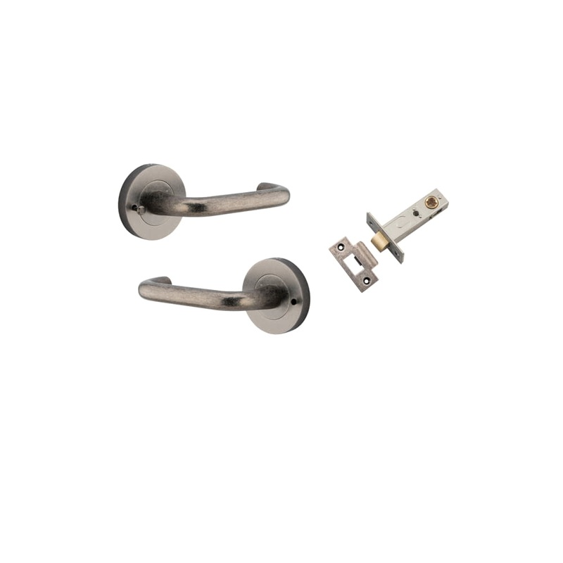 Door Lever Oslo Round Rose Inbuilt Privacy kit Distressed Nickel