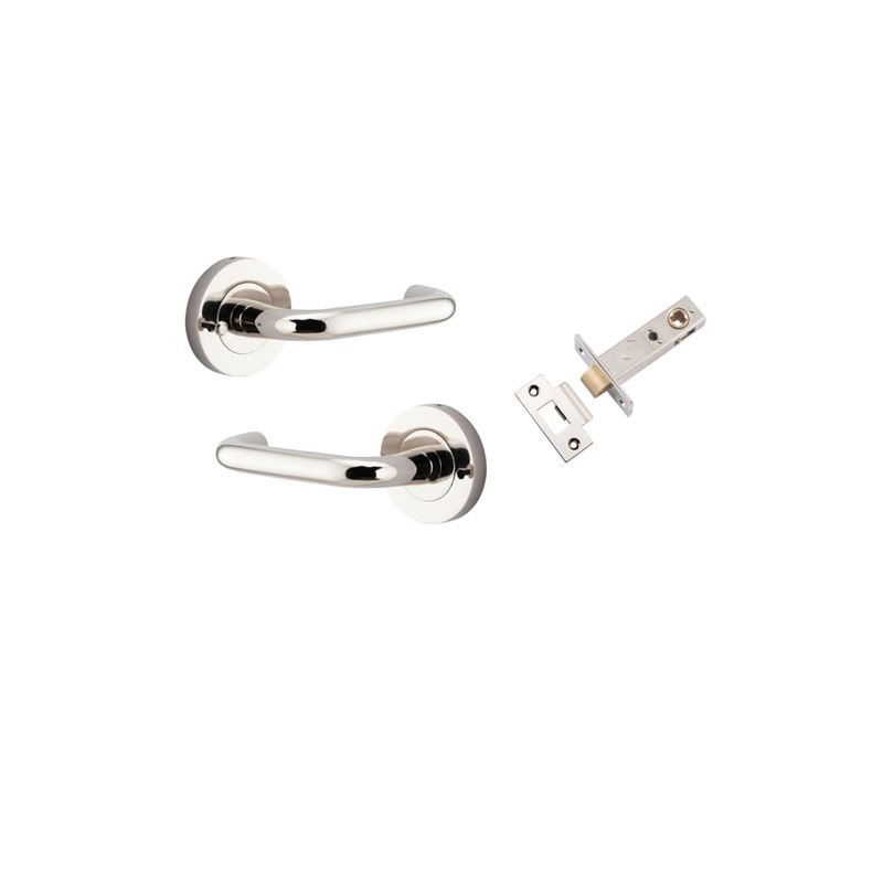Door Lever Oslo Round Rose Inbuilt Privacy kit Polished Nickel