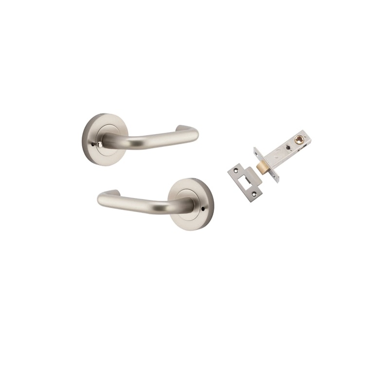 Door Lever Oslo Round Rose Inbuilt Privacy kit Satin Nickel