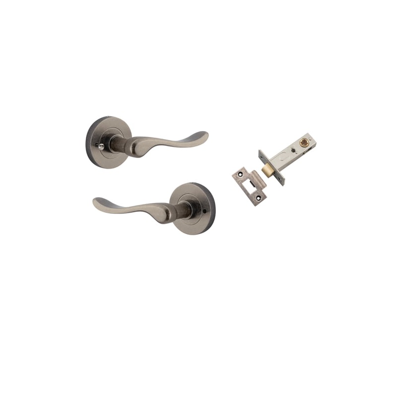 Door Lever Stirling Round Rose Inbuilt Privacy kit Distressed Nickel