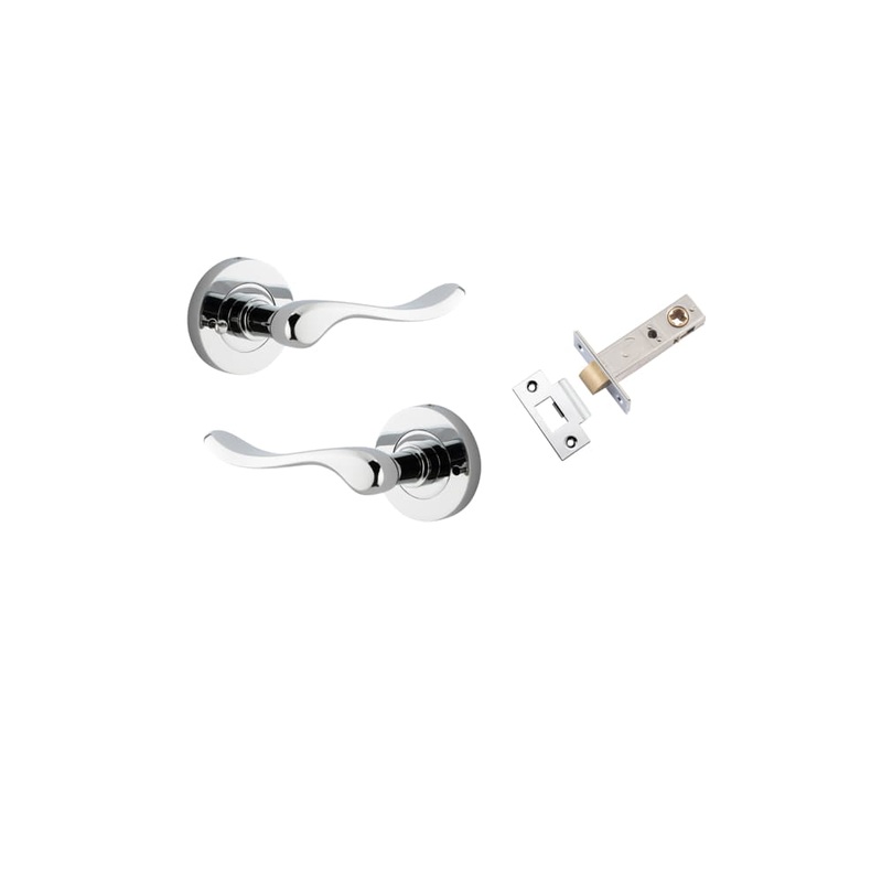 Door Lever Stirling Round Rose Inbuilt Privacy kit Polished Chrome