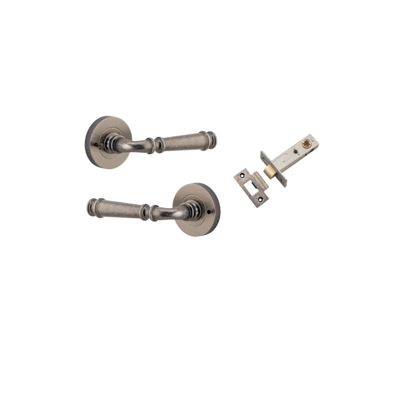 Door Lever Verona Round Rose Inbuilt Privacy kit Distressed Nickel