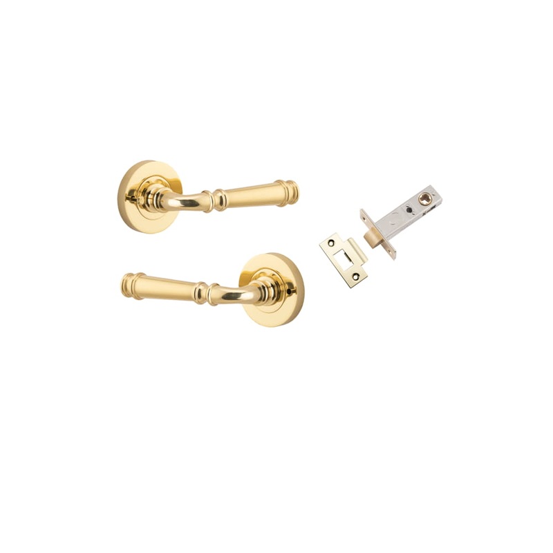 Door Lever Verona Round Rose Inbuilt Privacy kit Polished Brass