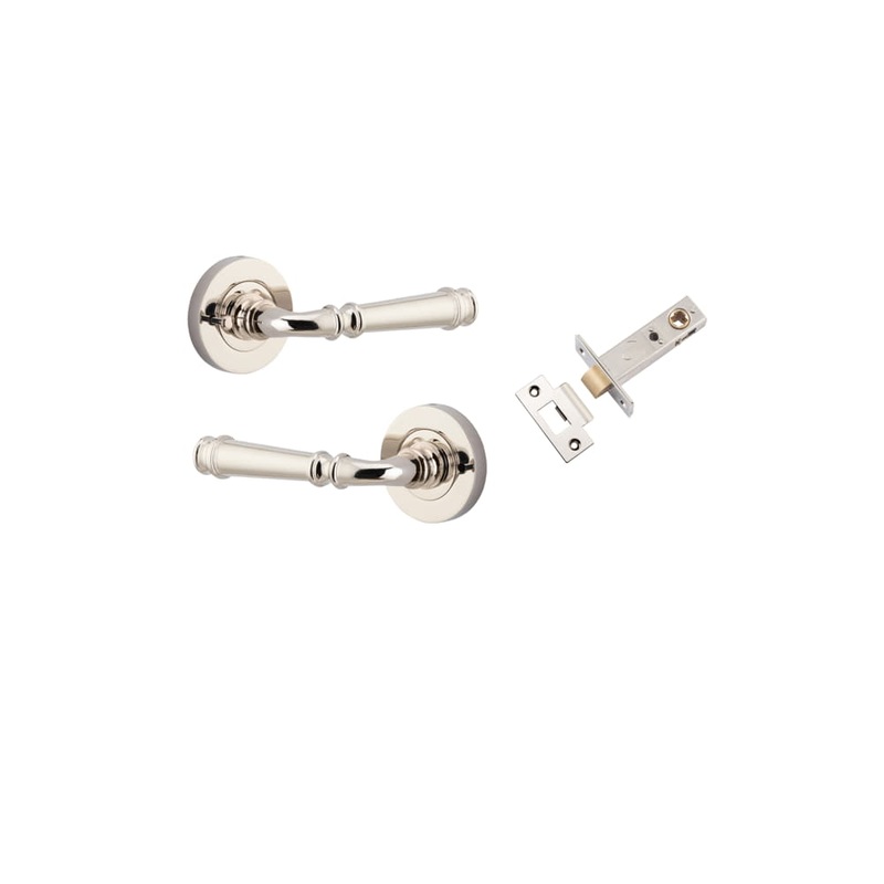 Door Lever Verona Round Rose Inbuilt Privacy kit Polished Nickel