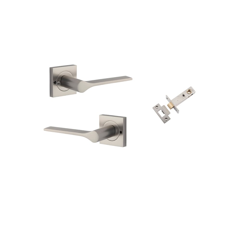 Door Lever Como Square Rose Inbuilt Privacy Kit Satin Nickel