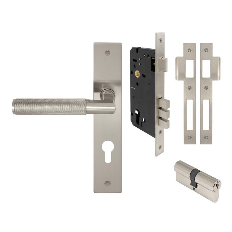 Lumina Diamond Knurled Lever Longplate Entrance Set CTC85 K/K Brushed Nickel