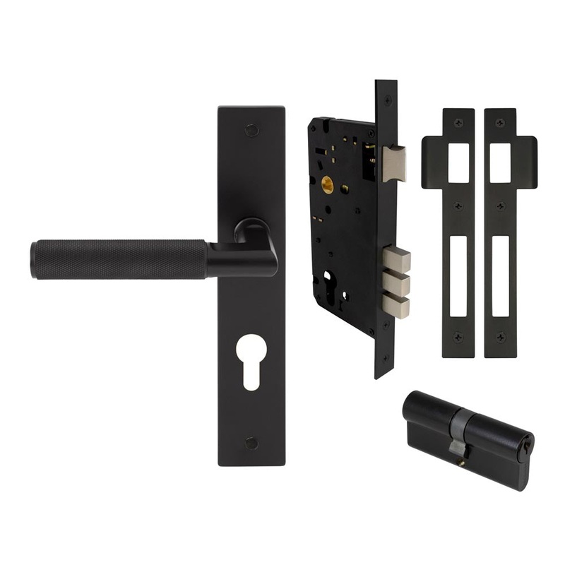 Lumina Diamond Knurled Lever Longplate Entrance Set CTC85 K/K Matt Black