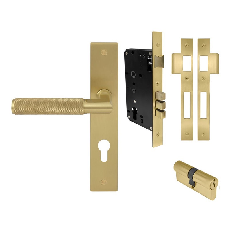 Lumina Diamond Knurled Lever Longplate Entrance Set CTC85 K/K Matt Satin Brass