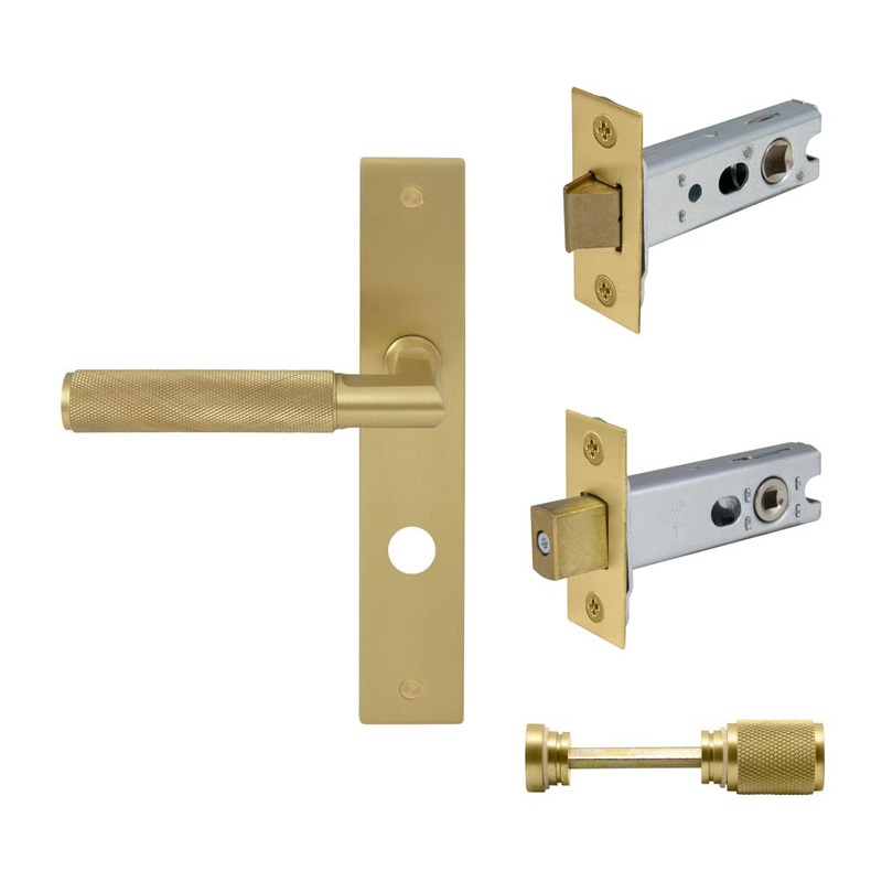 Lumina Diamond Knurled Lever Longplate Privacy Set Matt Satin Brass