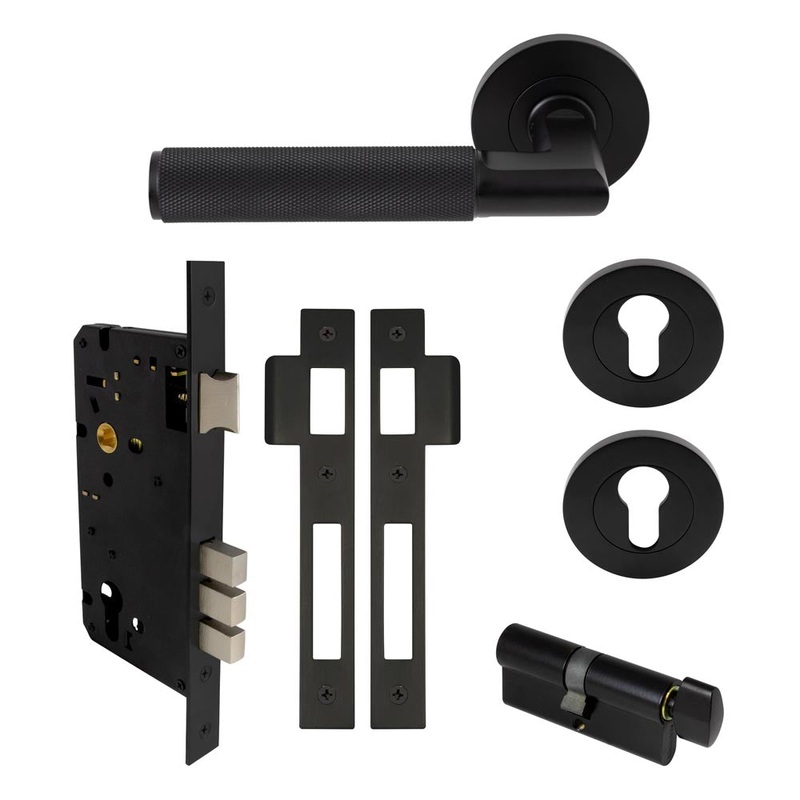 Lumina Diamond Knurled Lever Round Rose Entrance Set CTC85 K/T Matt Black
