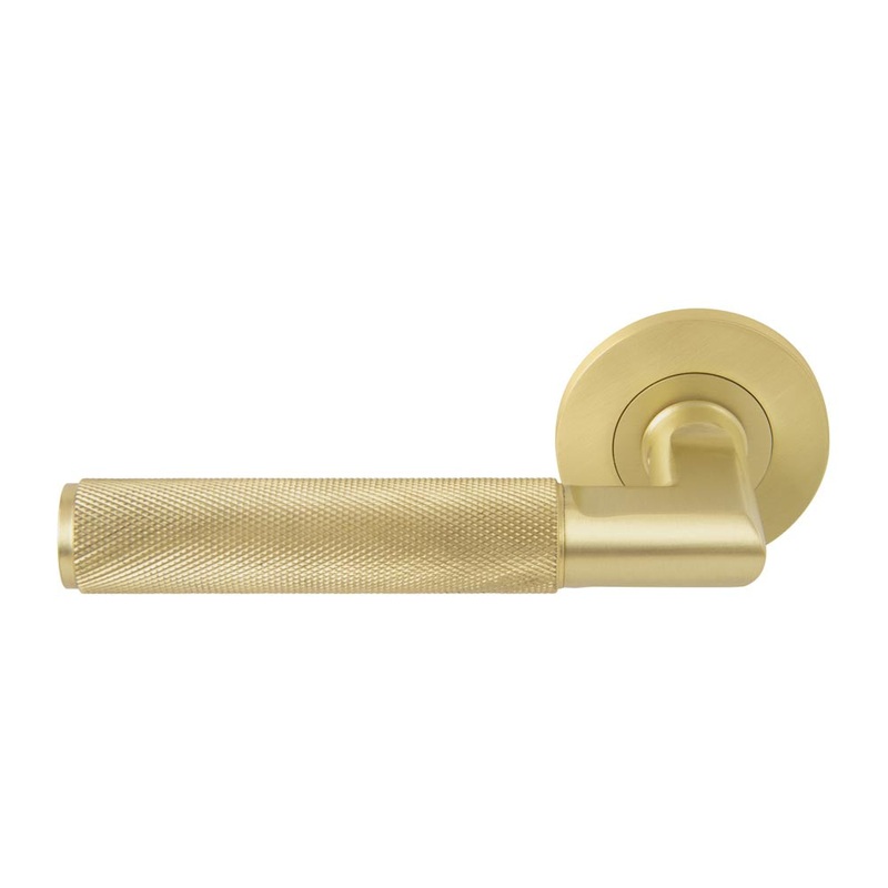Lumina Diamond Knurled Lever Round Rose Passage Set Matt Satin Brass