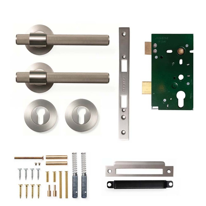 Momo Belgravia Knurled Lever Mortice Entrance Set Dull Brushed Nickel