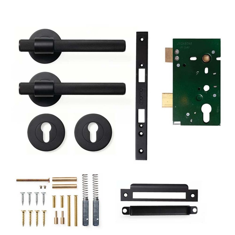 Momo Belgravia Knurled Lever Mortice Entrance Set – Matt Black