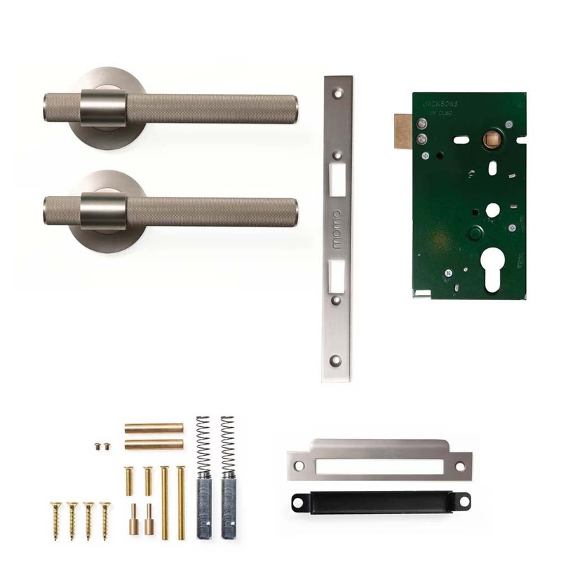 Momo Belgravia Knurled Lever Mortice Passage Set Dull Brushed Nickel