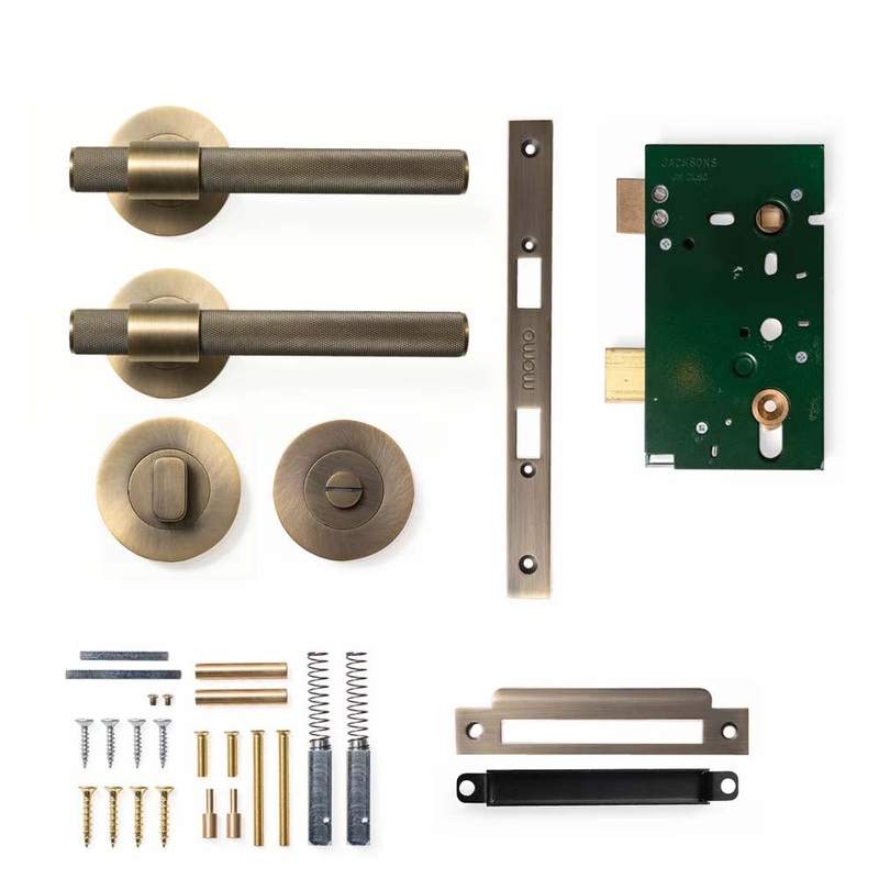 Momo Belgravia Knurled Lever Mortice Privacy Set Dark Brushed Brass