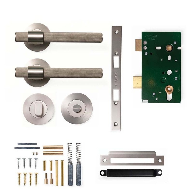 Momo Belgravia Knurled Lever Mortice Privacy Set Dull Brushed Nickel