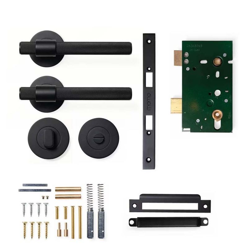 Momo Belgravia Knurled Lever Mortice Privacy Set – Matt Black