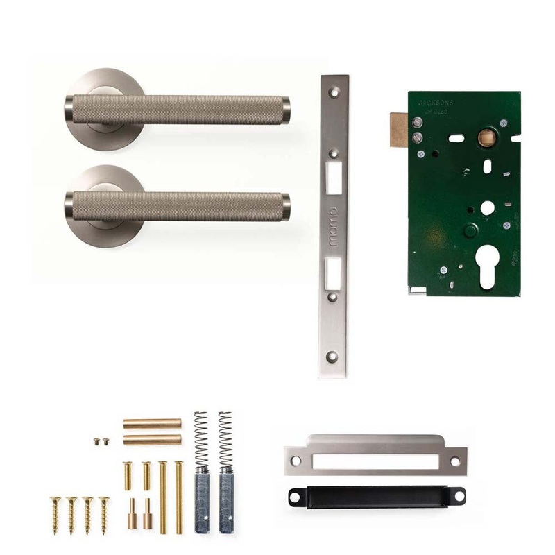 Momo Bellevue Knurled Lever Mortice Passage Set Dull Brushed Nickel