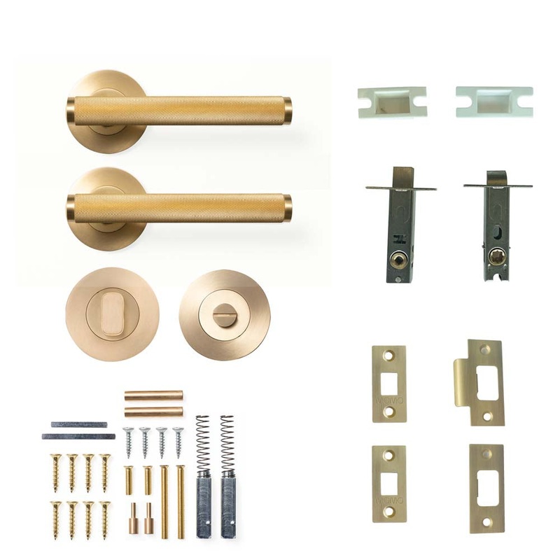 Momo Bellevue Knurled Lever Privacy Set – Brushed Satin Brass