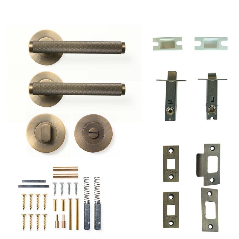 Momo Bellevue Knurled Lever Privacy Set – Dark Brushed Brass