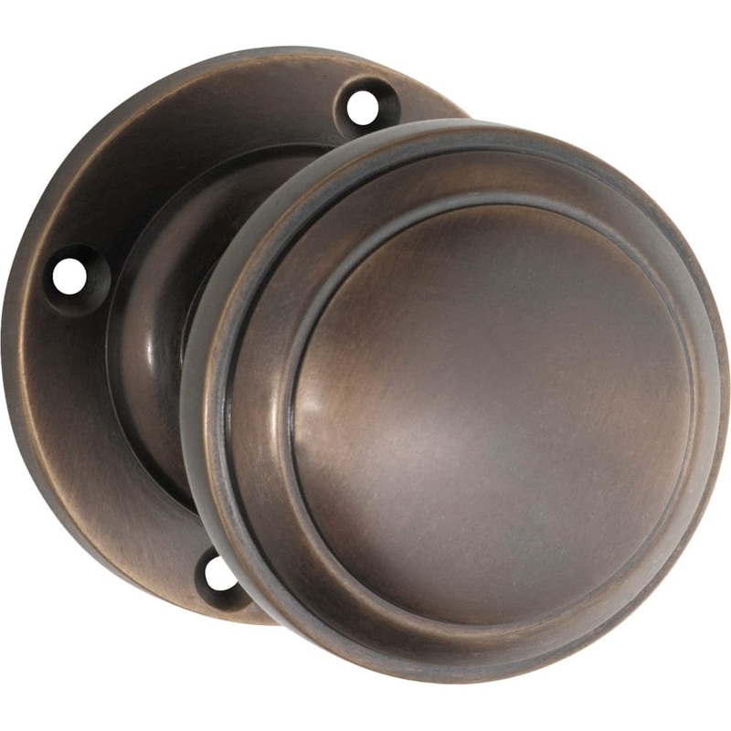 Door Knob Milton Round Rose Pair Antique Brass