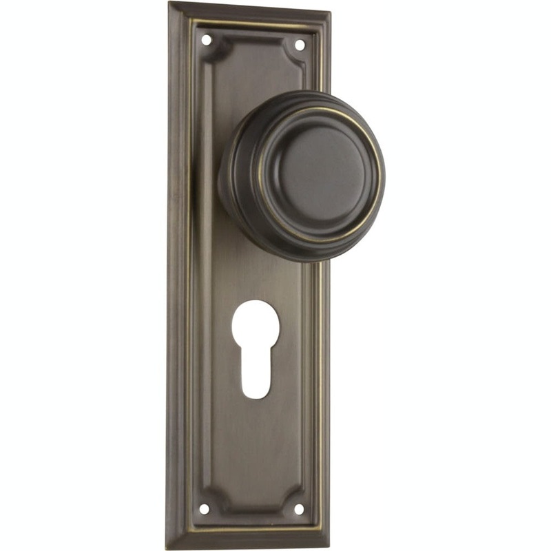 Door Knob Edwardian Euro Pair Antique Brass