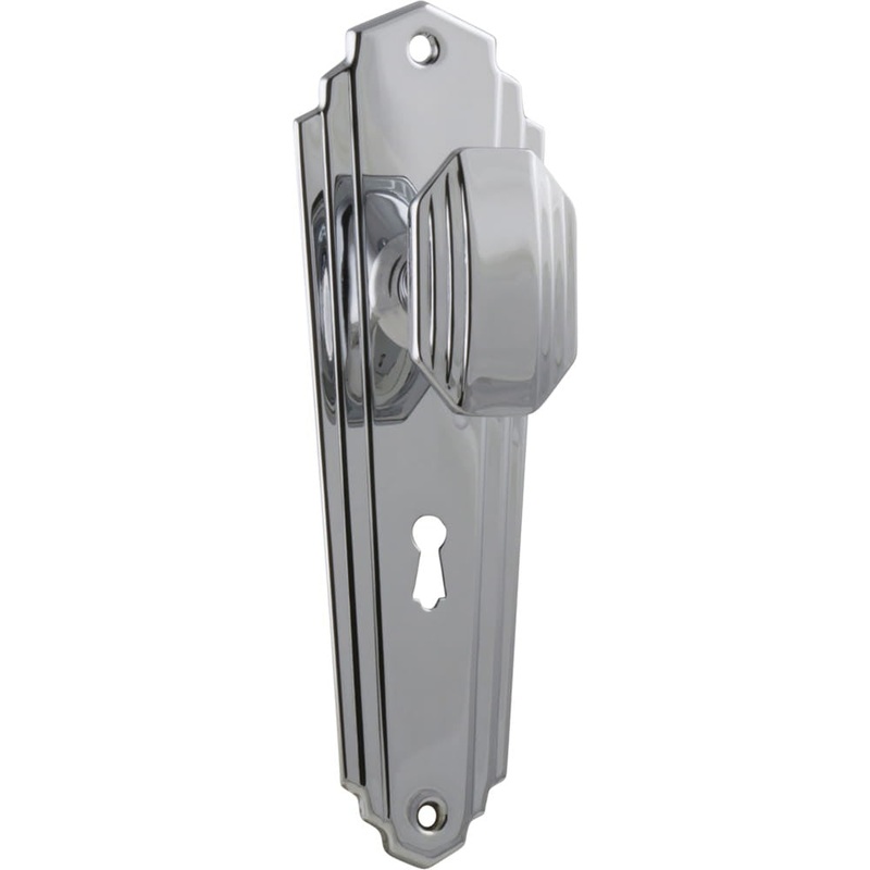Door Knob Elwood Art Deco Lock Pair Chrome Plated
