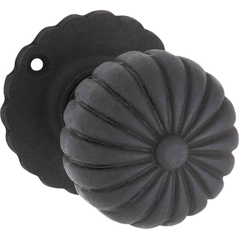 Door Knob Iron Fluted Round Rose Pair Matt Black