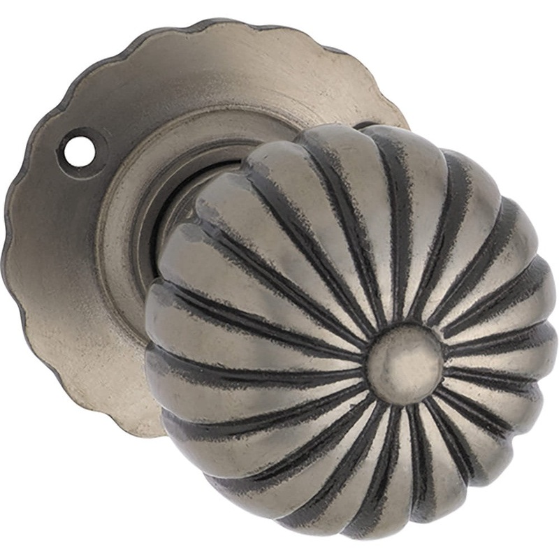 Door Knob Iron Fluted Round Rose Pair Polished Metal