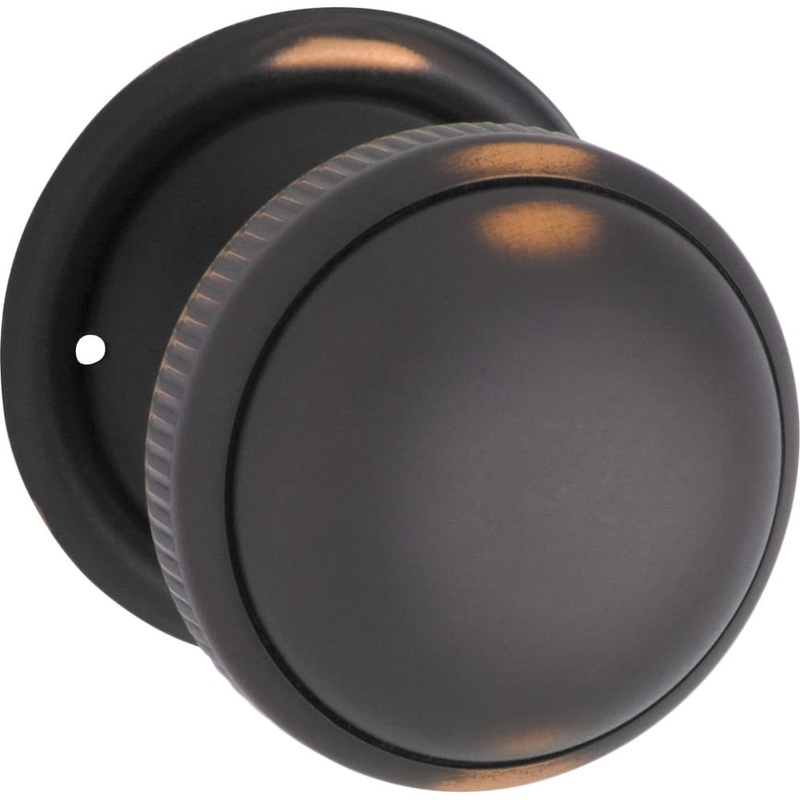 Door Knob Milled Edge Round Rose Pair Antique Copper 45mm