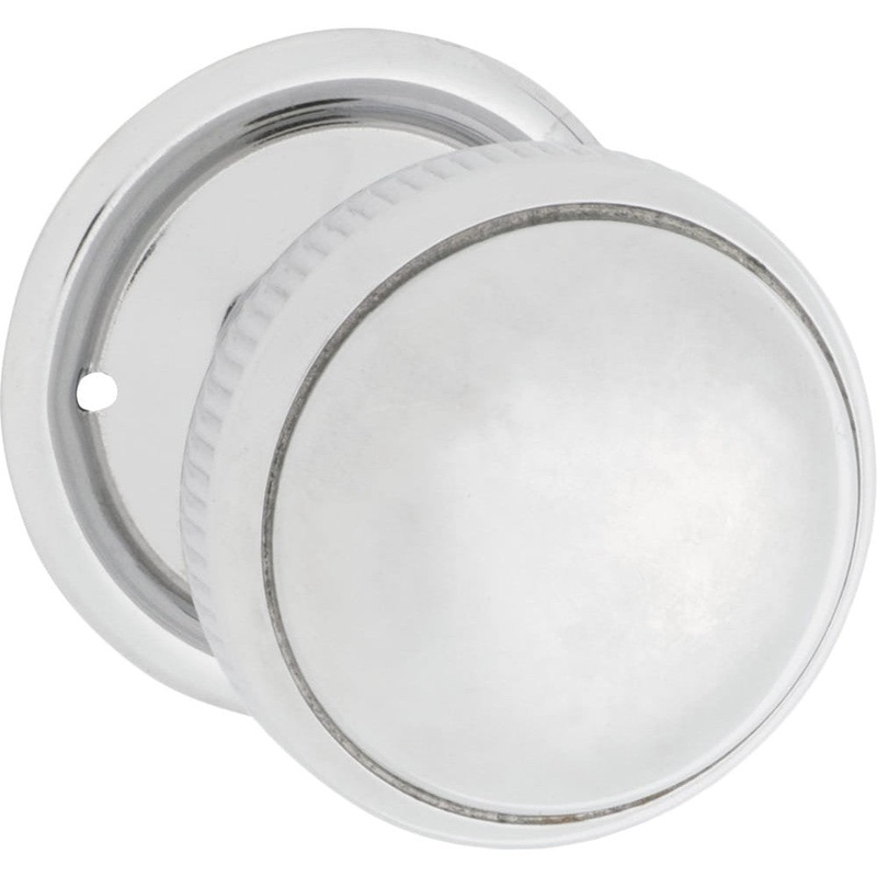 Door Knob Milled Edge Round Rose Pair Chrome Plated 45mm