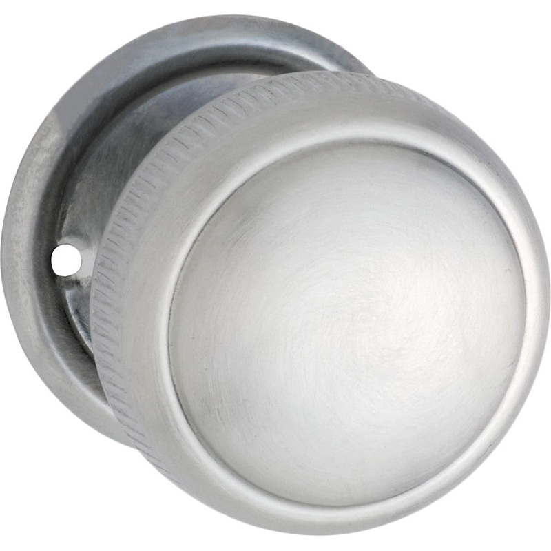 Door Knob Milled Edge Round Rose Pair Satin Chrome 52mm