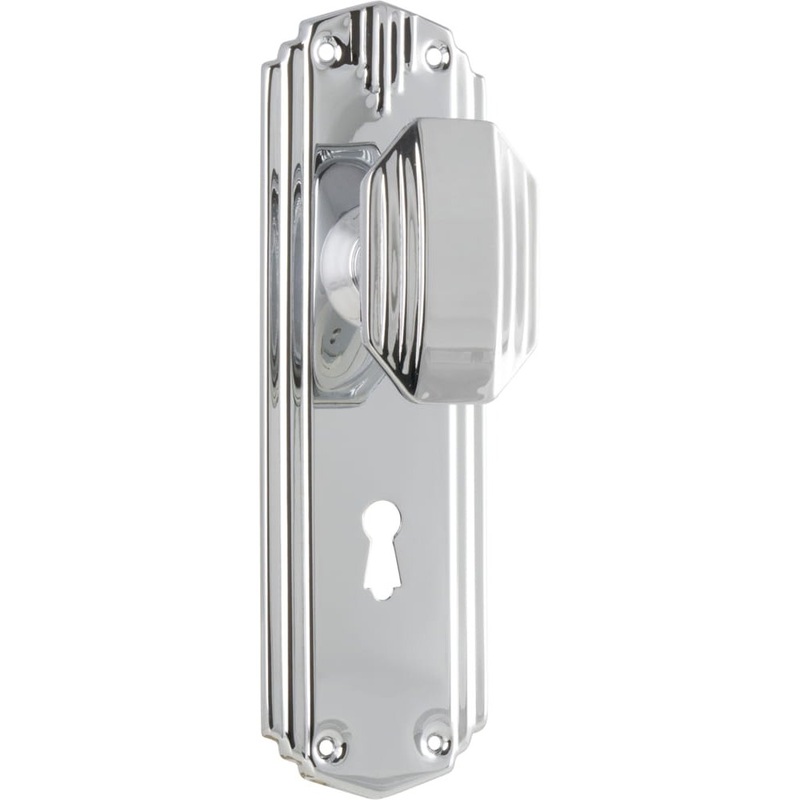 Door Knob Napier Art Deco Lock Pair Chrome Plated