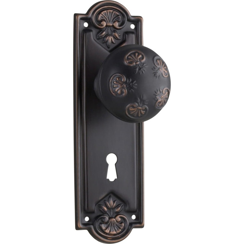 Door Knob Nouveau Lock Pair Antique Copper