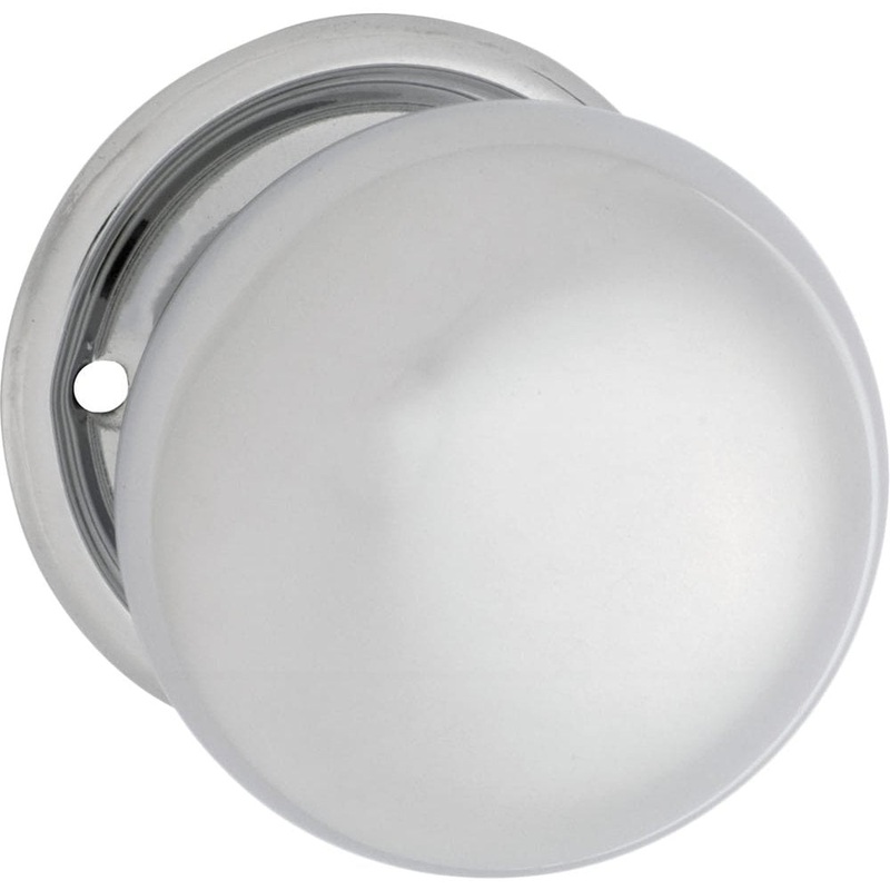 Door Knob Plain Round Rose Pair Chrome Plated