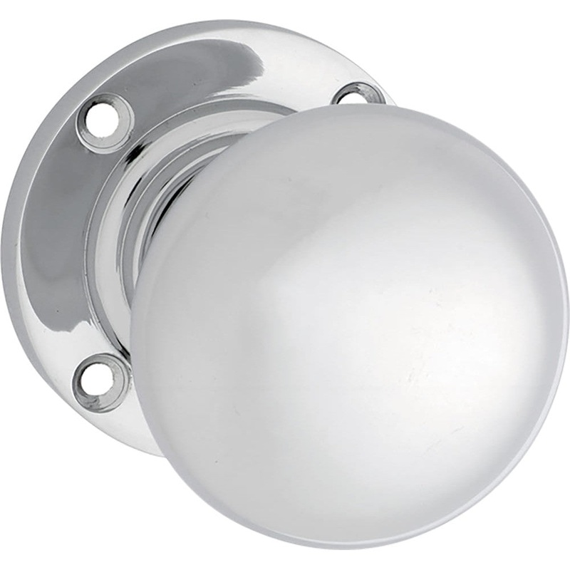 Door Knob Victorian Round Rose Pair Chrome Plated