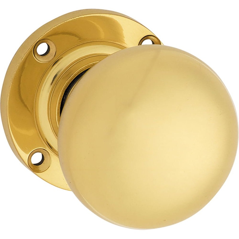 Door Knob Victorian Round Rose Pair Polished Brass
