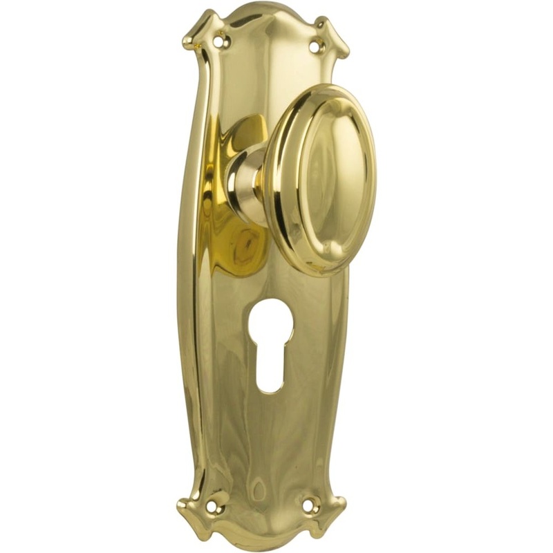 Door Knob Bungalow Euro Pair Polished Brass