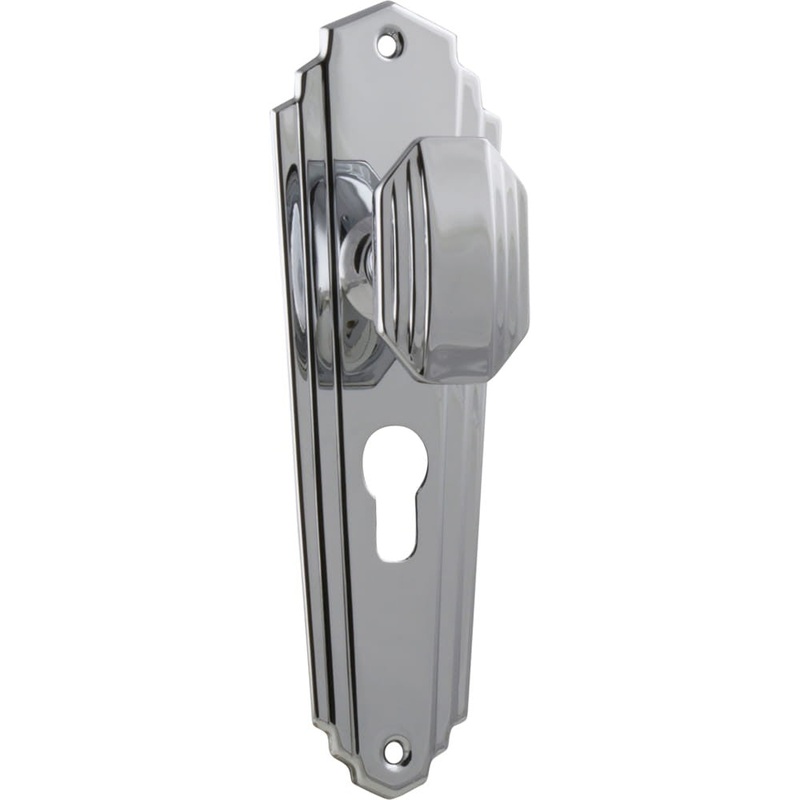 Door Knob Elwood Art Deco Euro Pair Chrome Plated