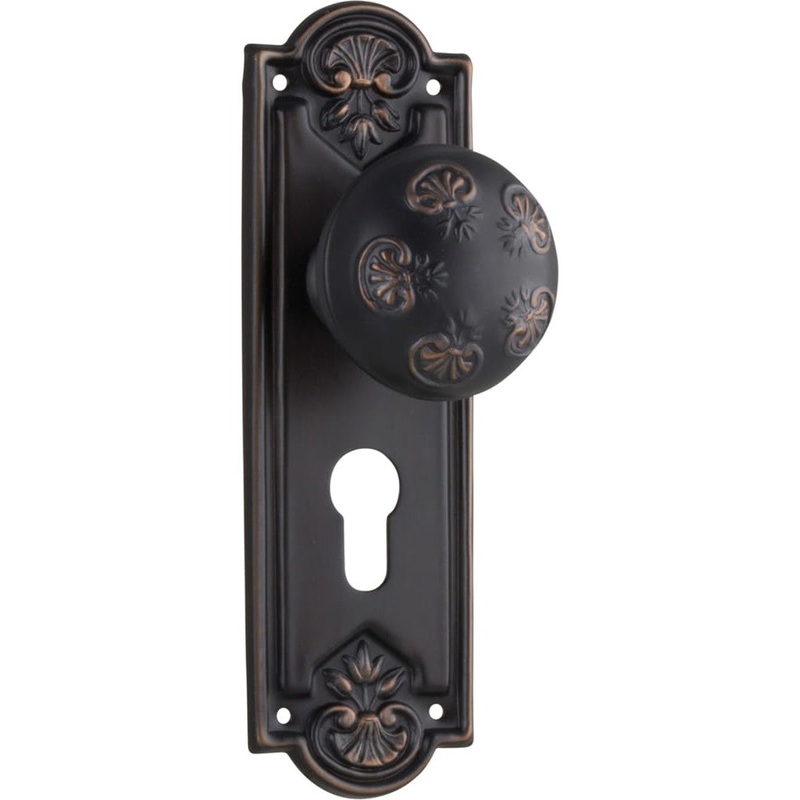 Door Knob Nouveau Euro Pair Antique Copper