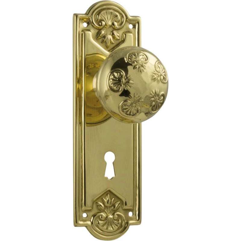 Door Knob Nouveau Lock Pair Polished Brass