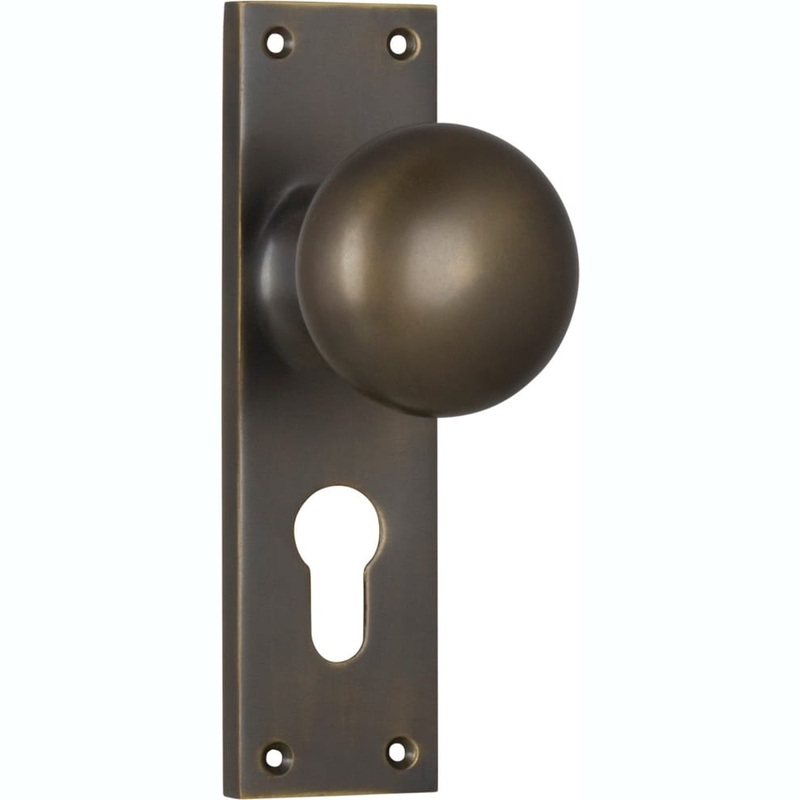 Door Knob Victorian Euro Pair Antique Brass