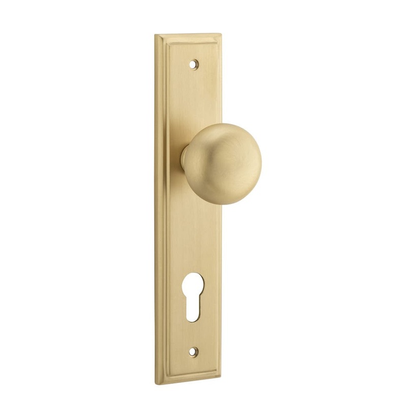 Door Knob Cambridge Stepped Euro Brushed Brass