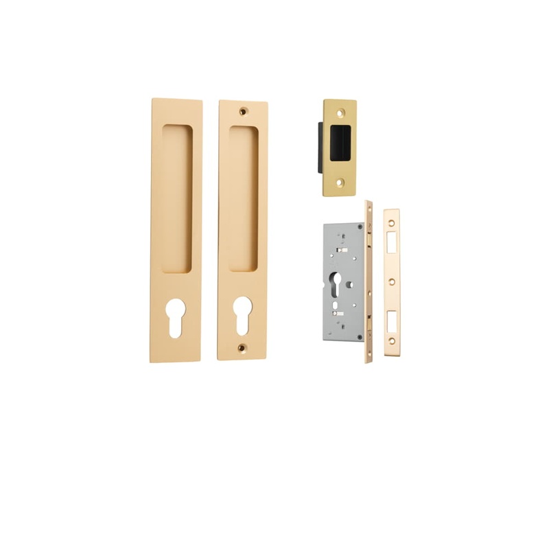Sliding Door Pull Rectangular Euro Kit – Brushed Brass