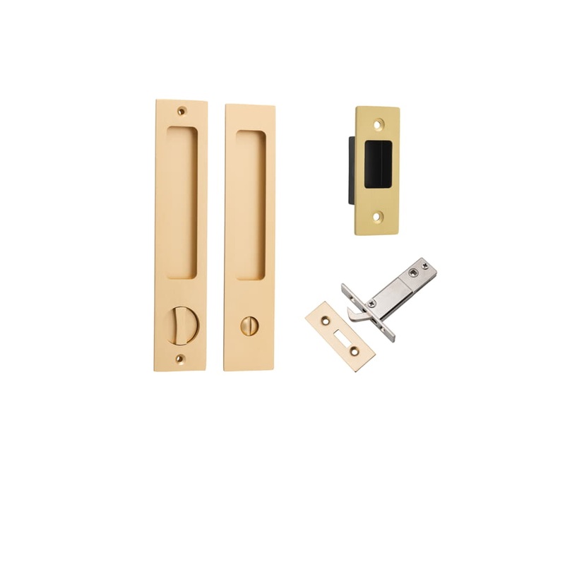 Sliding Door Pull Rectangular Privacy Kit – Brushed Brass