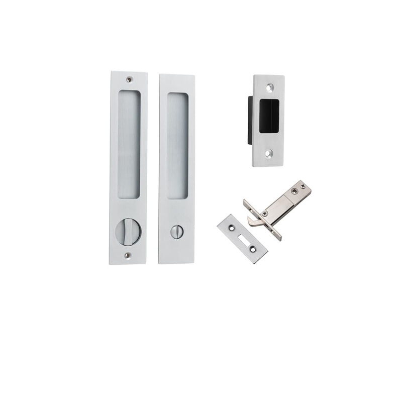 Sliding Door Pull Rectangular Privacy Kit – Brushed Chrome