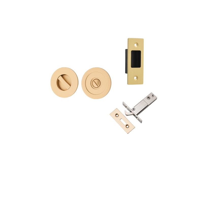 Sliding Door Pull Round Privacy Kit – Brushed Brass