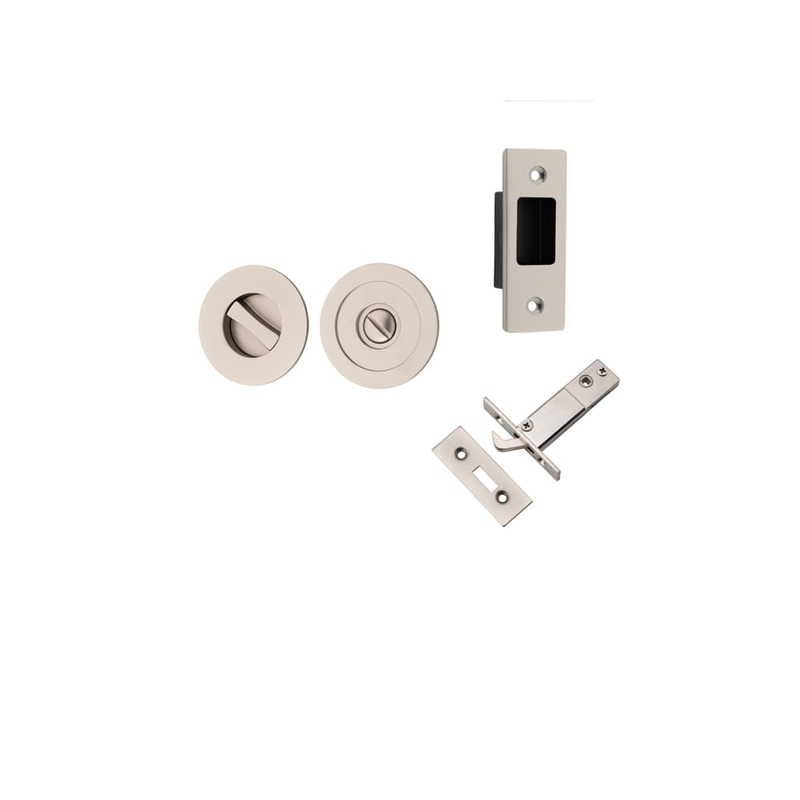 Sliding Door Pull Round Privacy Kit – Satin Nickel