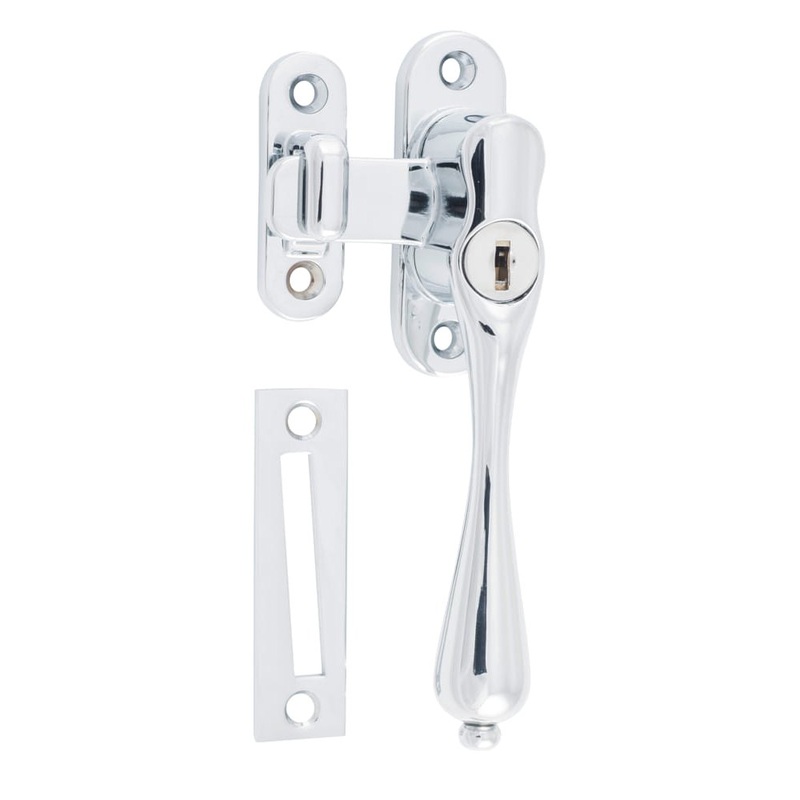 Casement Fastener Locking Teardrop Right Hand Chrome Plated W28xP34mm Drop 115mm