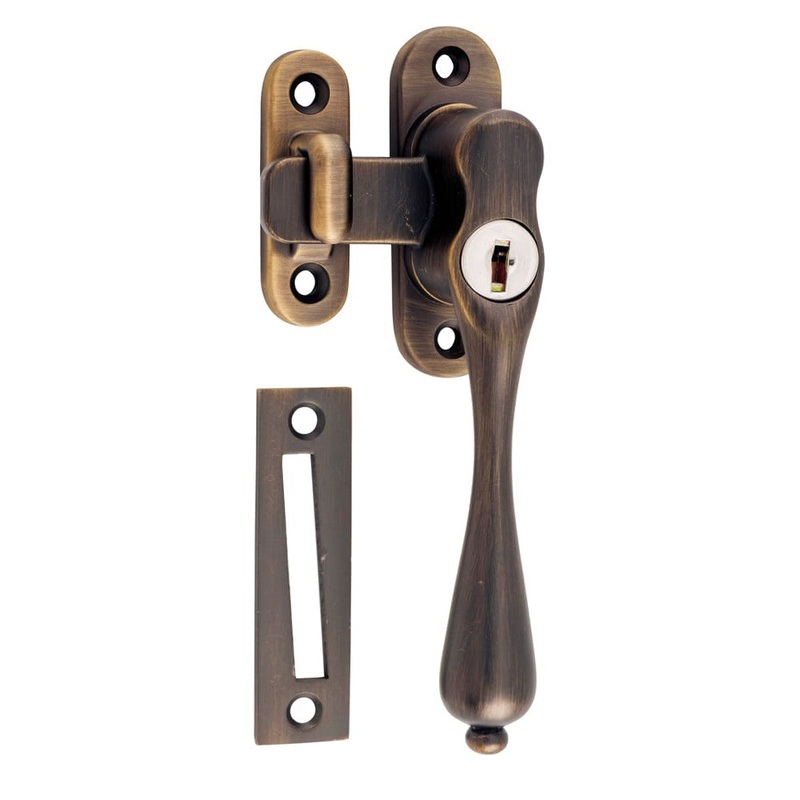 Casement Fastener Locking Teardrop Right Hand Antique Brass W28xP34mm Drop 115mm